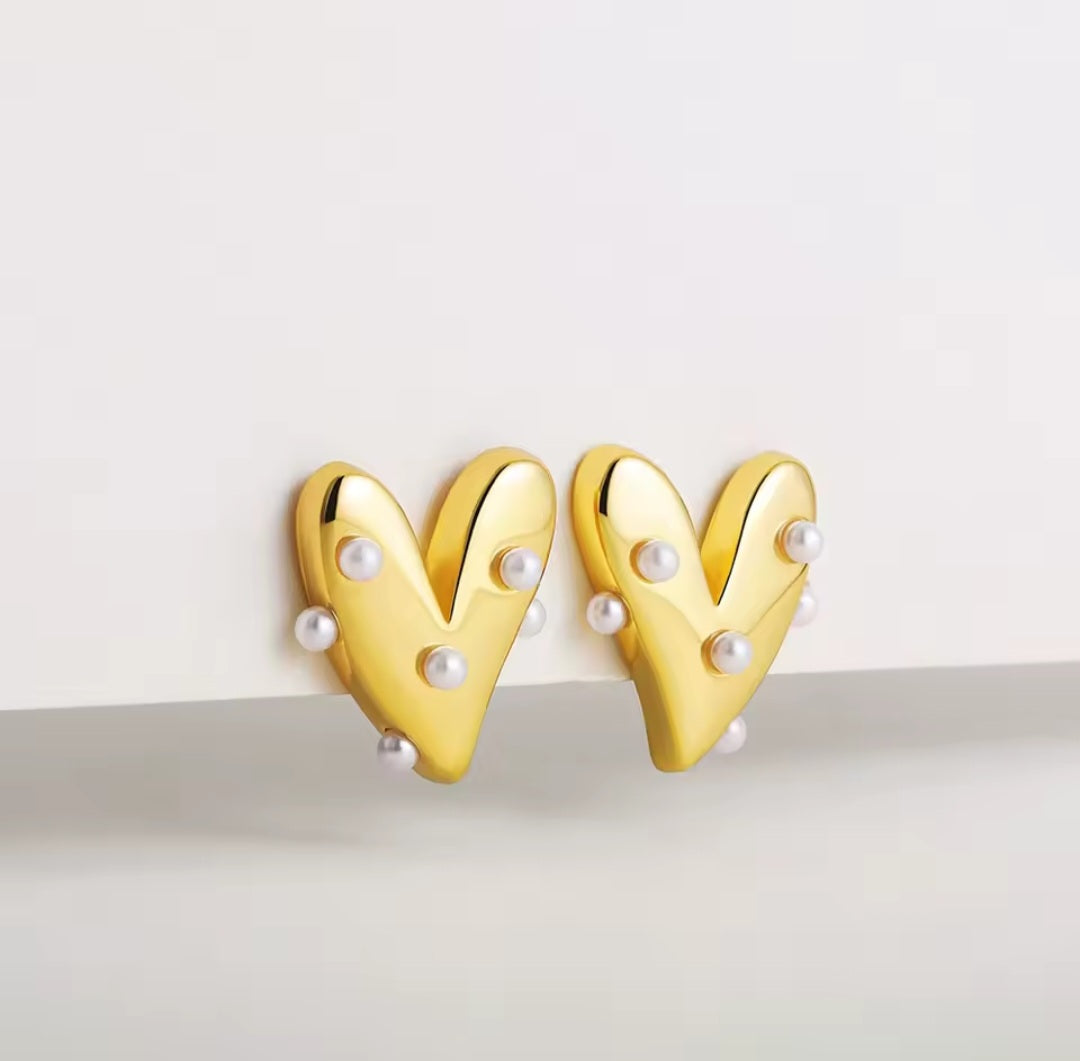 Oorbel Goud – Hart Oorbel met Parels