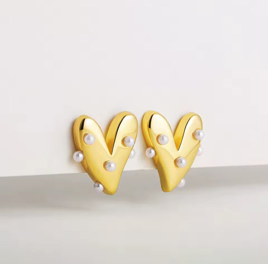 Oorbel Goud – Hart Oorbel met Parels