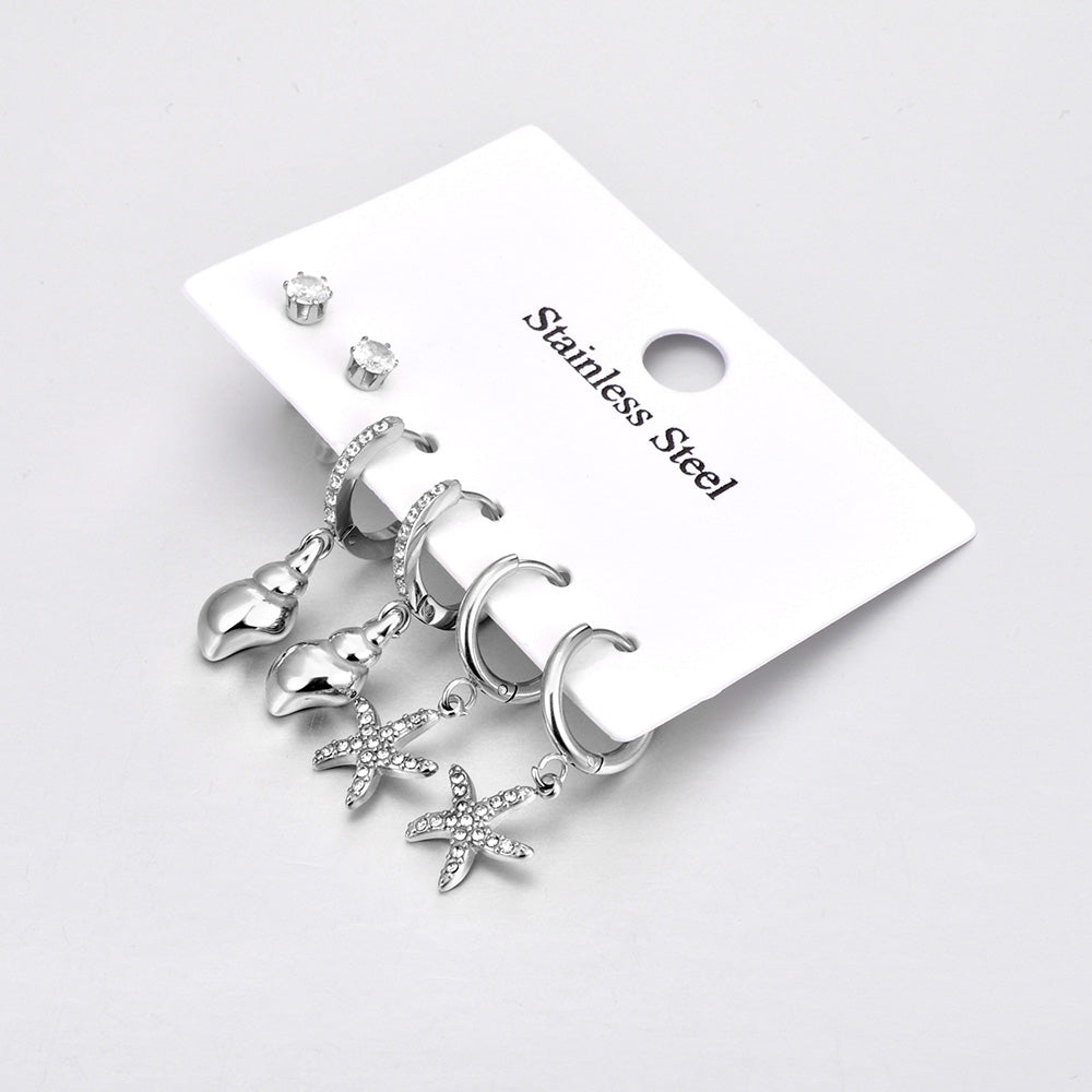 Earstack Zilver – Zeester, Zirkonia & Schelp