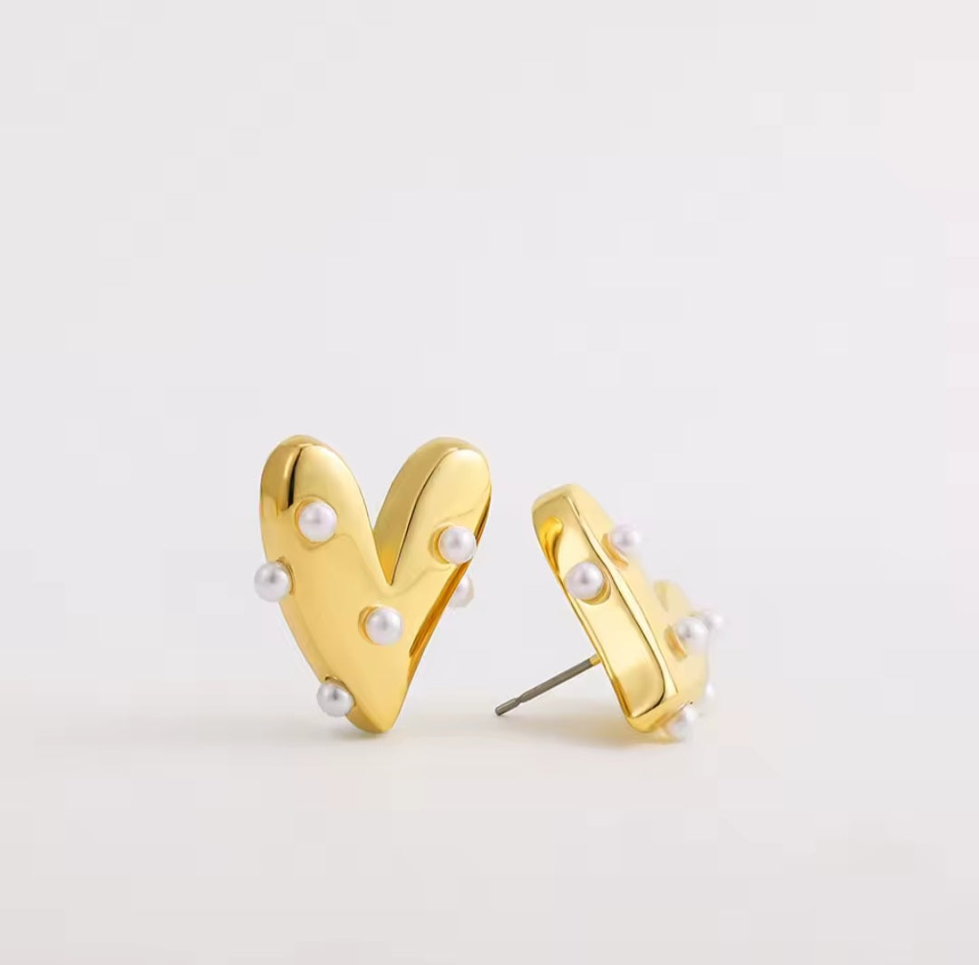 Oorbel Goud – Hart Oorbel met Parels